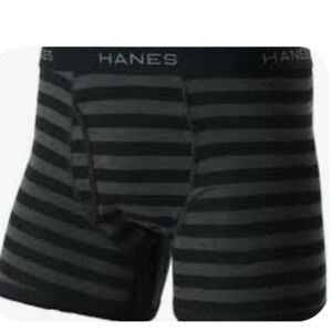 🌺3 Hanes Men's Black and Gray Striped Boxer Briefs  LARGE